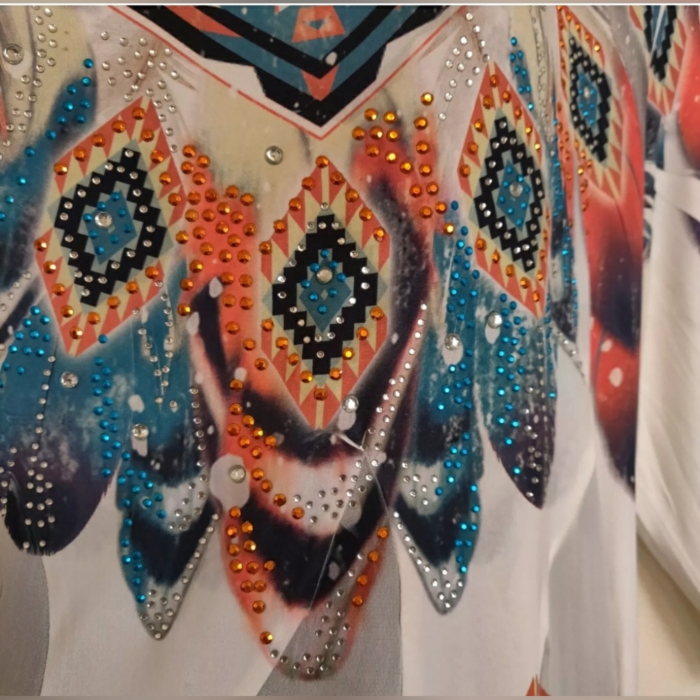 Pyramid Collection Tunic Top AZTEC Southwest Lightweight Asymmetrical SMALL - Picture 5 of 12